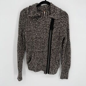 FREE‎ PEOPLE SIDE ZIP MOTO JACKET KNIT SWEATER CHUNKY KNIT SMALL